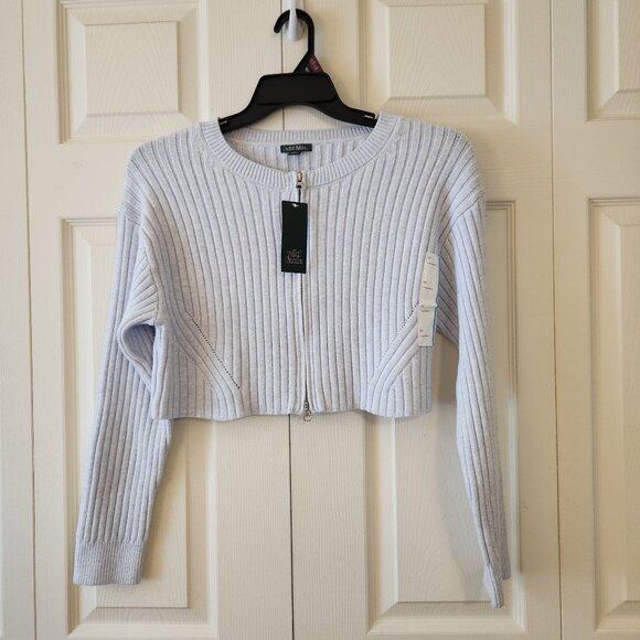Wild Fable Womens Cropped Ribbed Knit Cardigan Zip Front Sz M Light Blue NWT - Picture 1 of 11